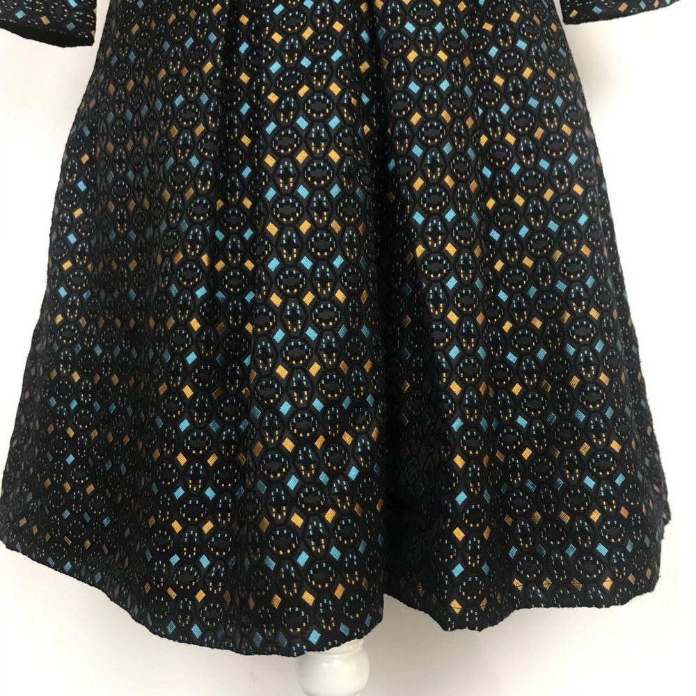 Love & Girl Blue & Gold Geometric Jacquard Dress L - Picture 13 of 14